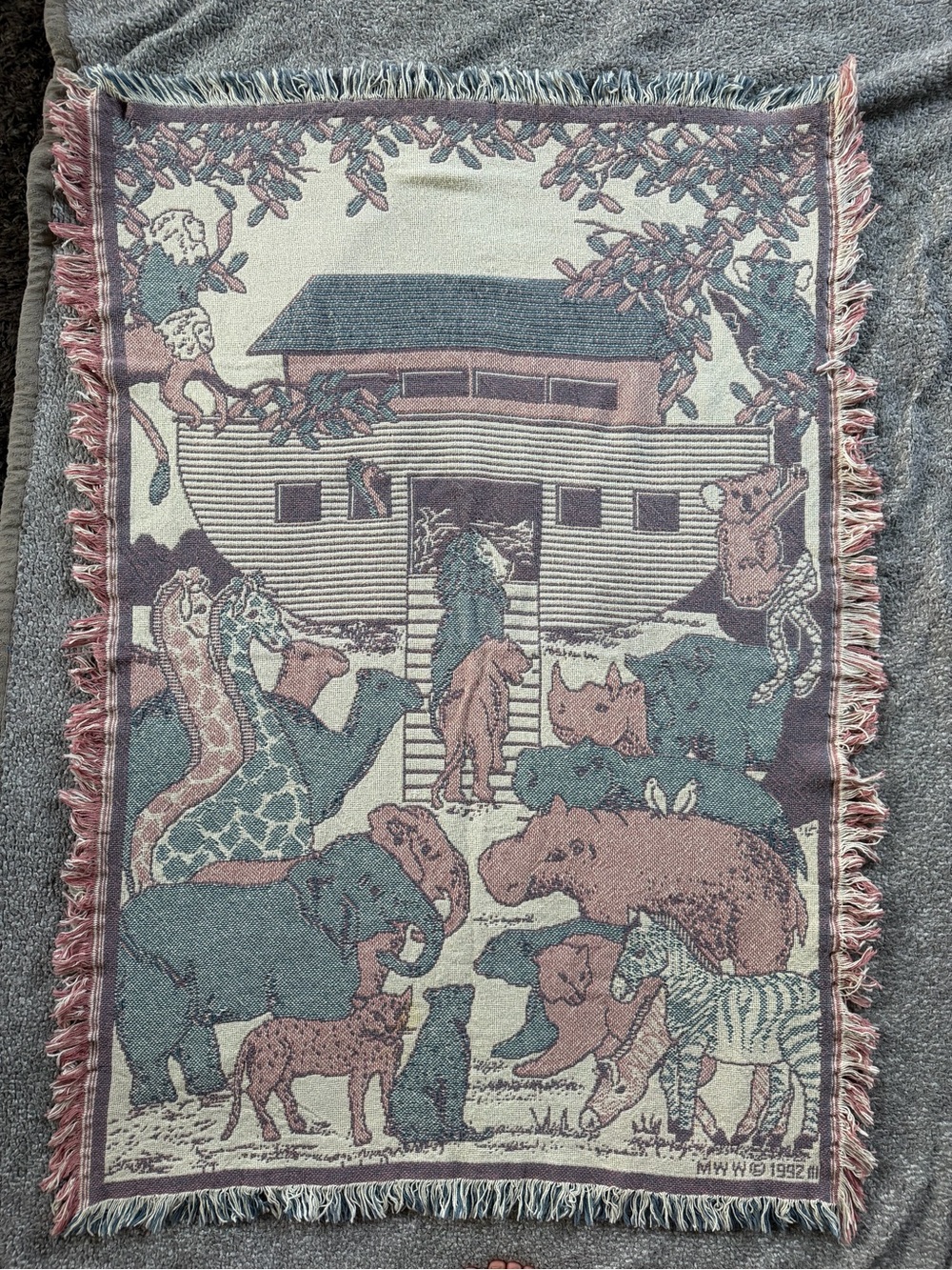 1992 Vintage MWW Noah’s Ark Woven Tapestry Throw Blanket